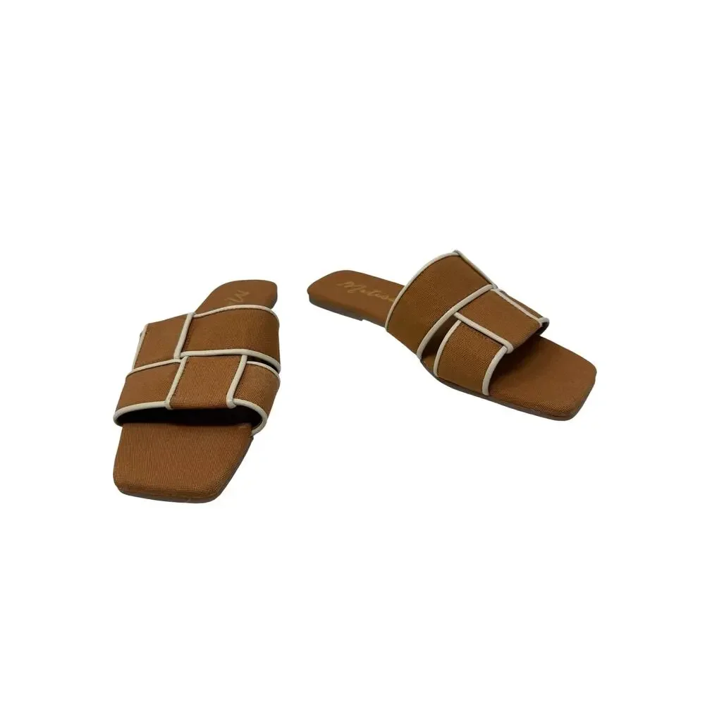 Matisse Biscayne Slide Sandals Woven Square Toe Brown Ivory Women's 7